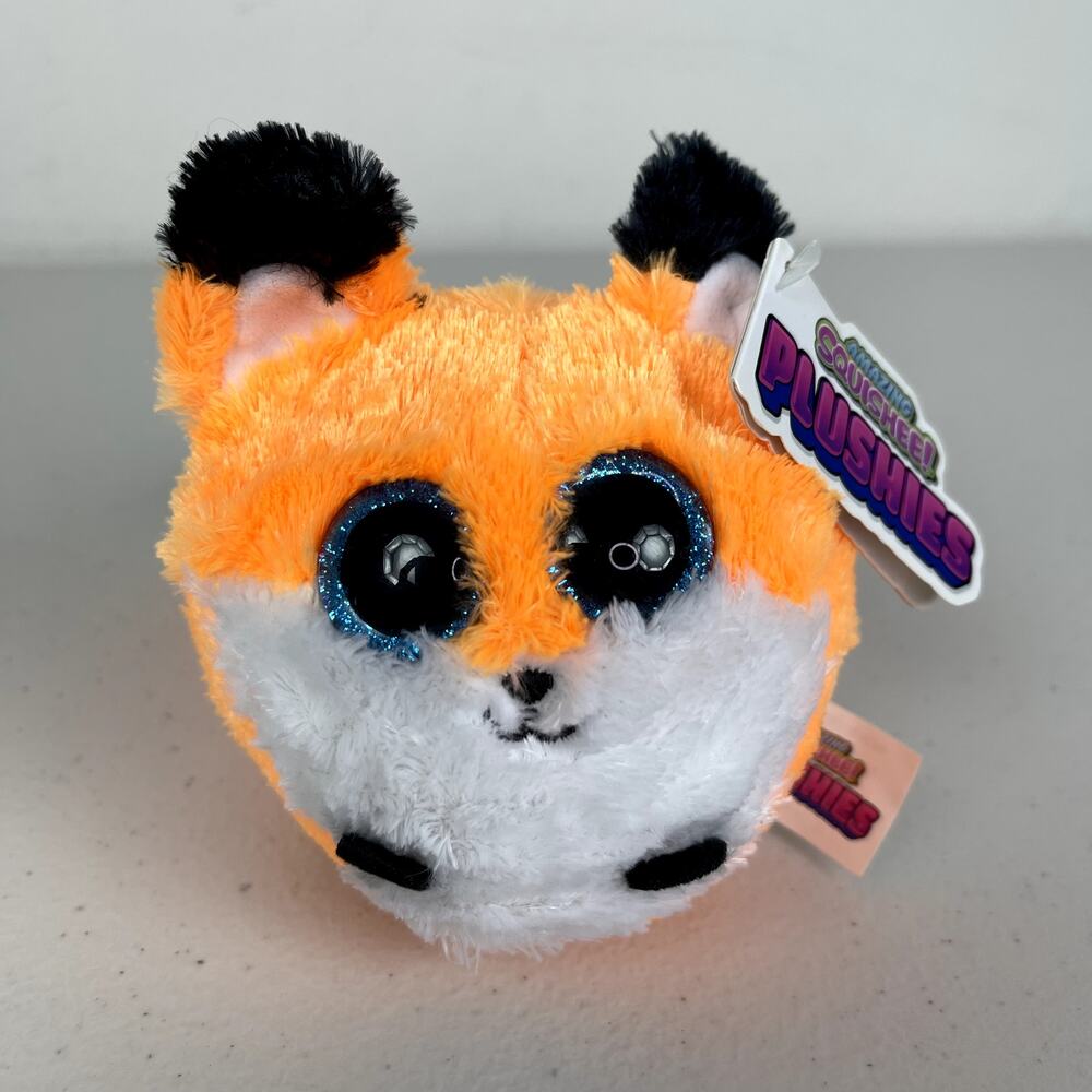 Amazing Squishee! Plushies Witty Fox Plush Orange Ball Glitter Eyes Stuffed NWT